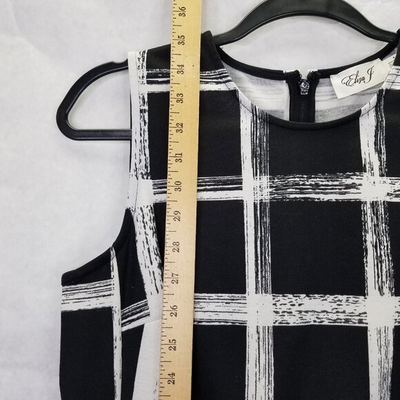 Eliza J A-Line Dress Women's 6 Black White Windowpane Sleeveless Modern Back Zip - Picture 13 of 14